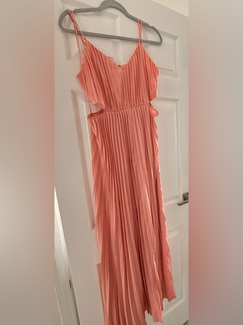Express Girls Coral Pleated Maxi Dress with Spaghetti Straps